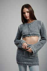 Phoebe Cropped Bubble Sleeve Cardigan Top Emory Park H GREY S